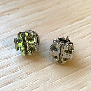 Tory Burch Logo Stud Earrings Silver Kira Double TT